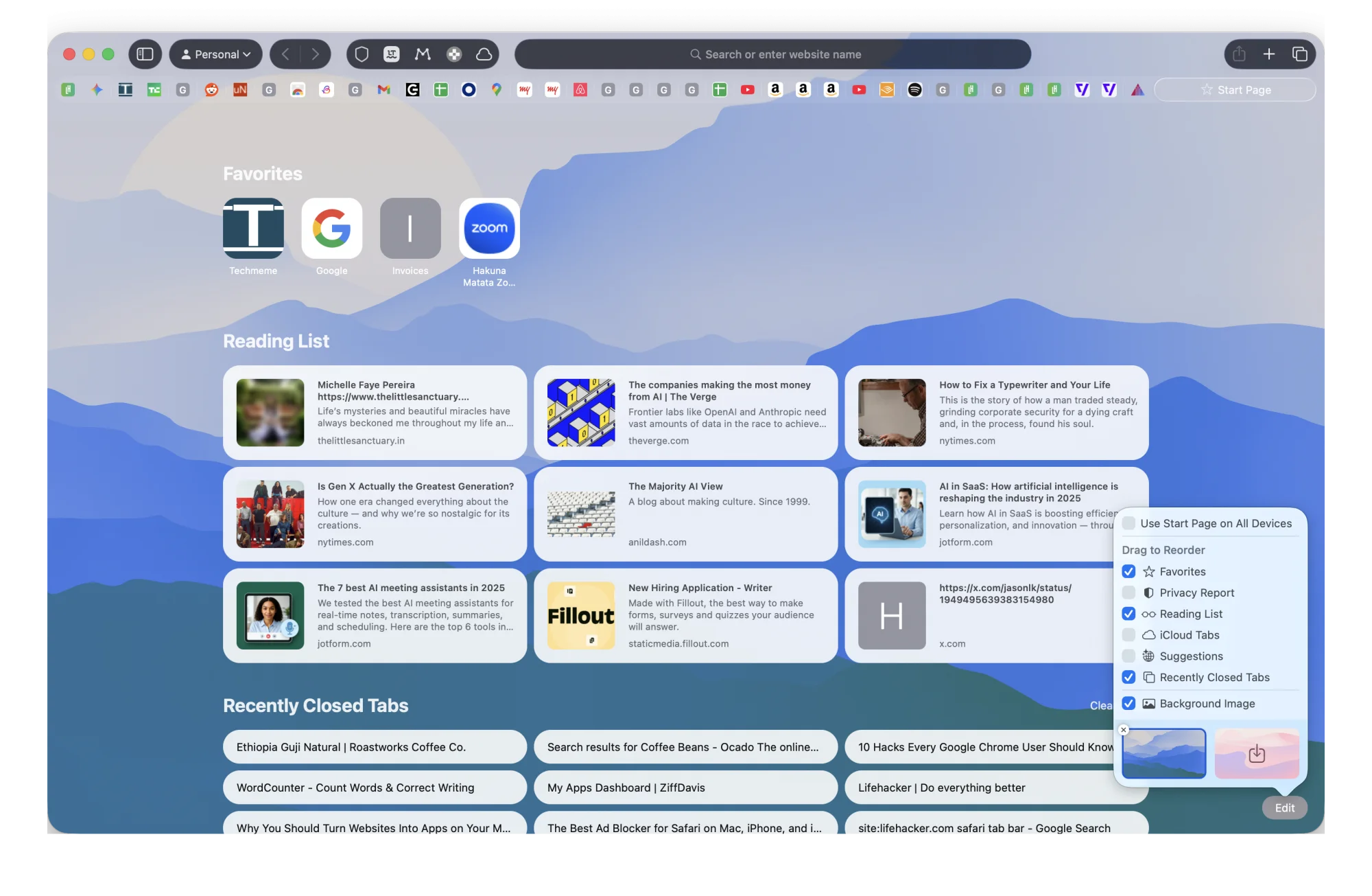 Customizing the start page in Safari