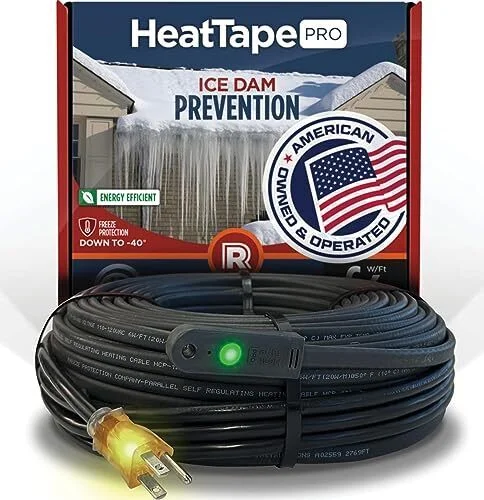RADIANT SOLUTIONS HeatTapePro - Intelligent Commercial Grade Self-Regulating Heat Cable with GlowCap&trade; - 10 YR warranty - Ice Dam & Pipe Freeze Protection - 112 ft cable + 10 Ft Cord, 120V, 6 watts/Ft