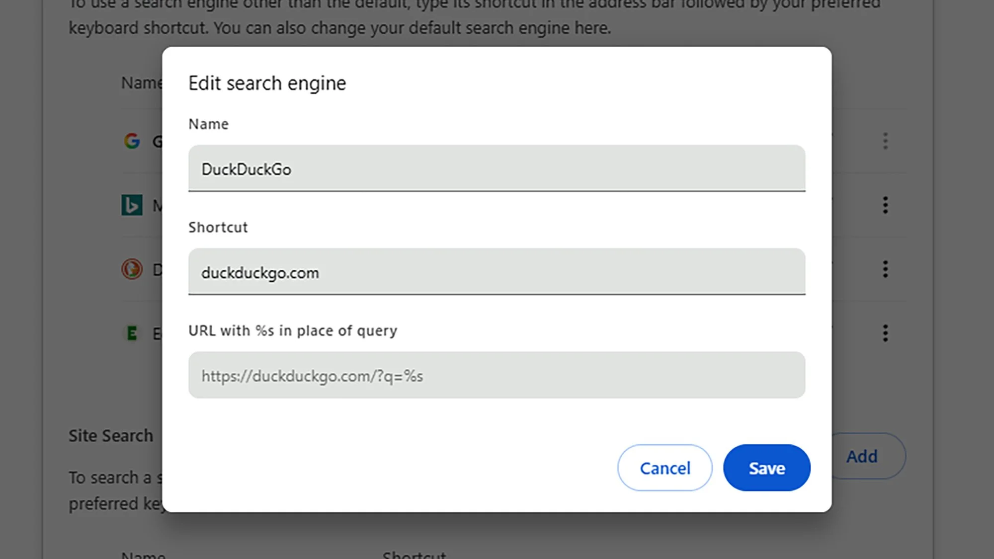 Chrome search engines