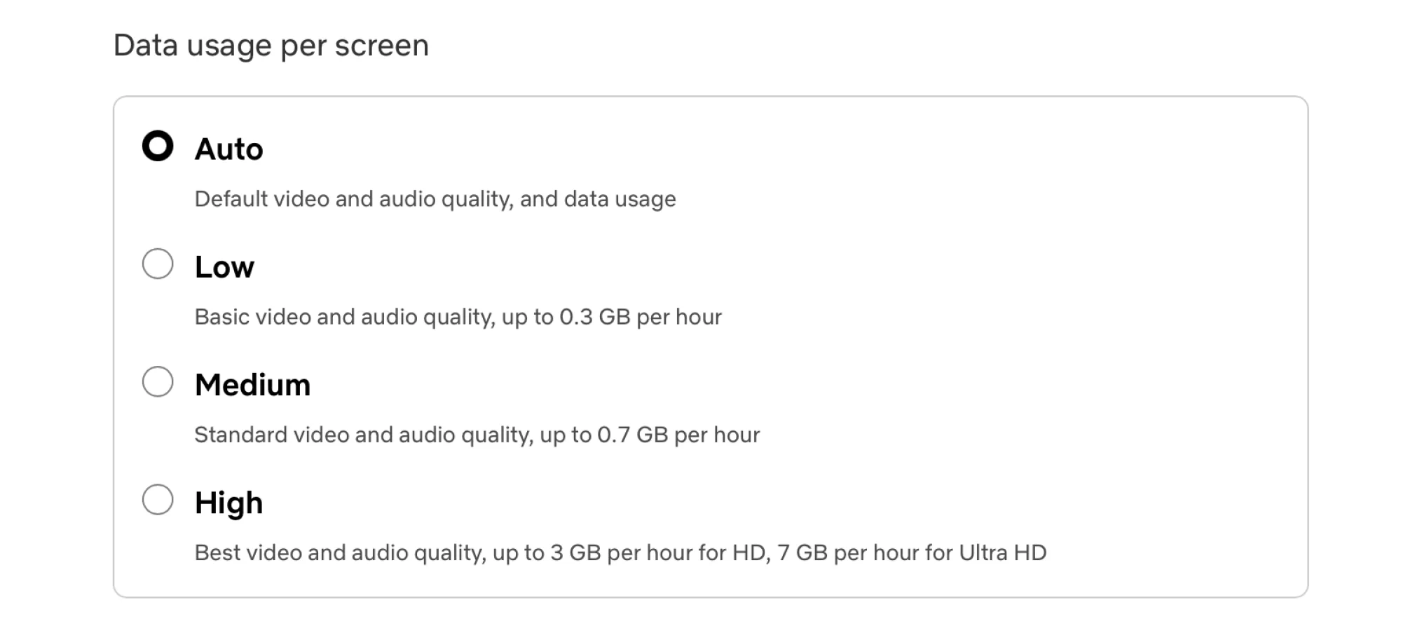 Data streaming settings in Netflix.