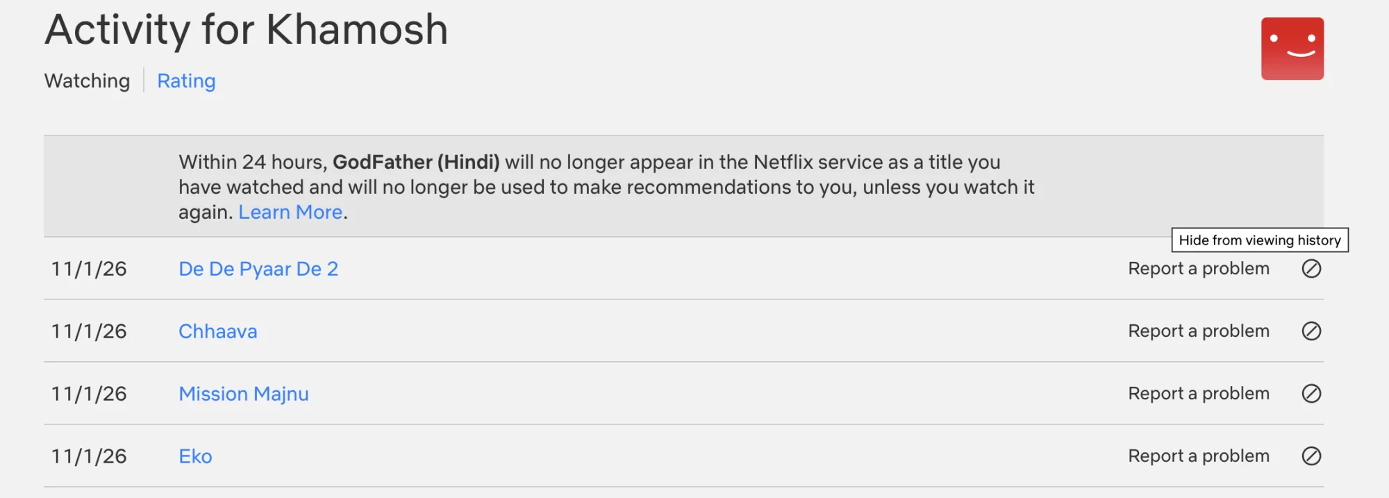 Viewing Activity for Netflix