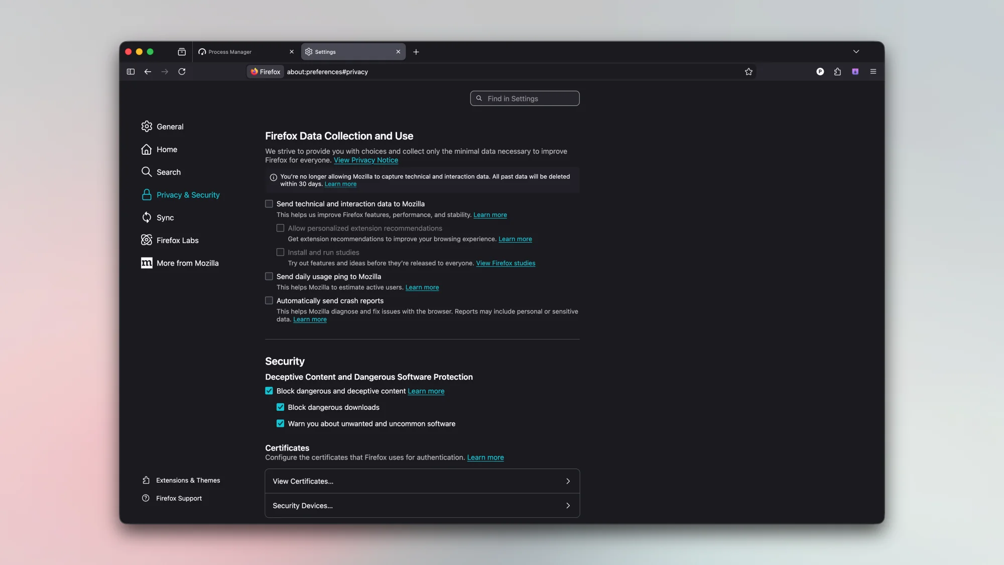 Firefox data collection