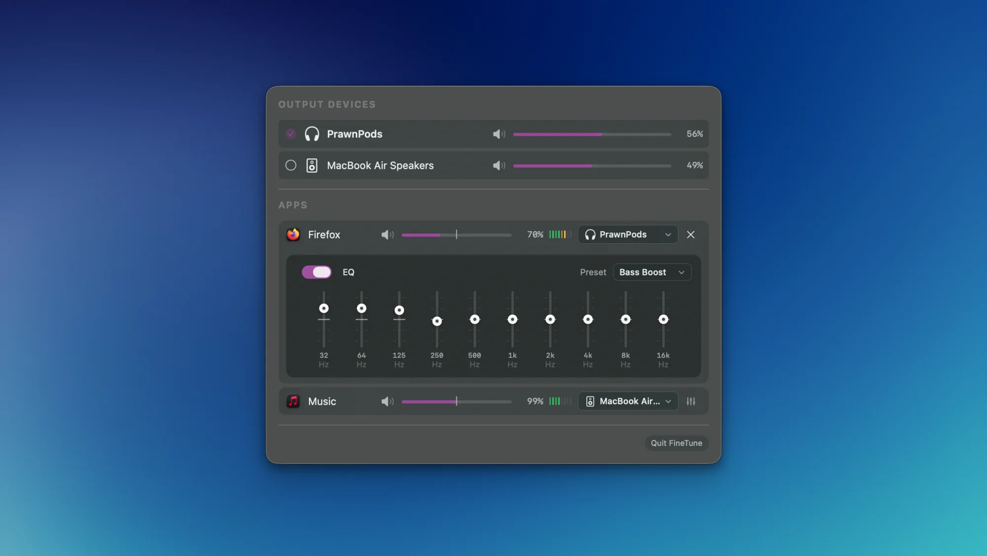 FineTune running on a Mac