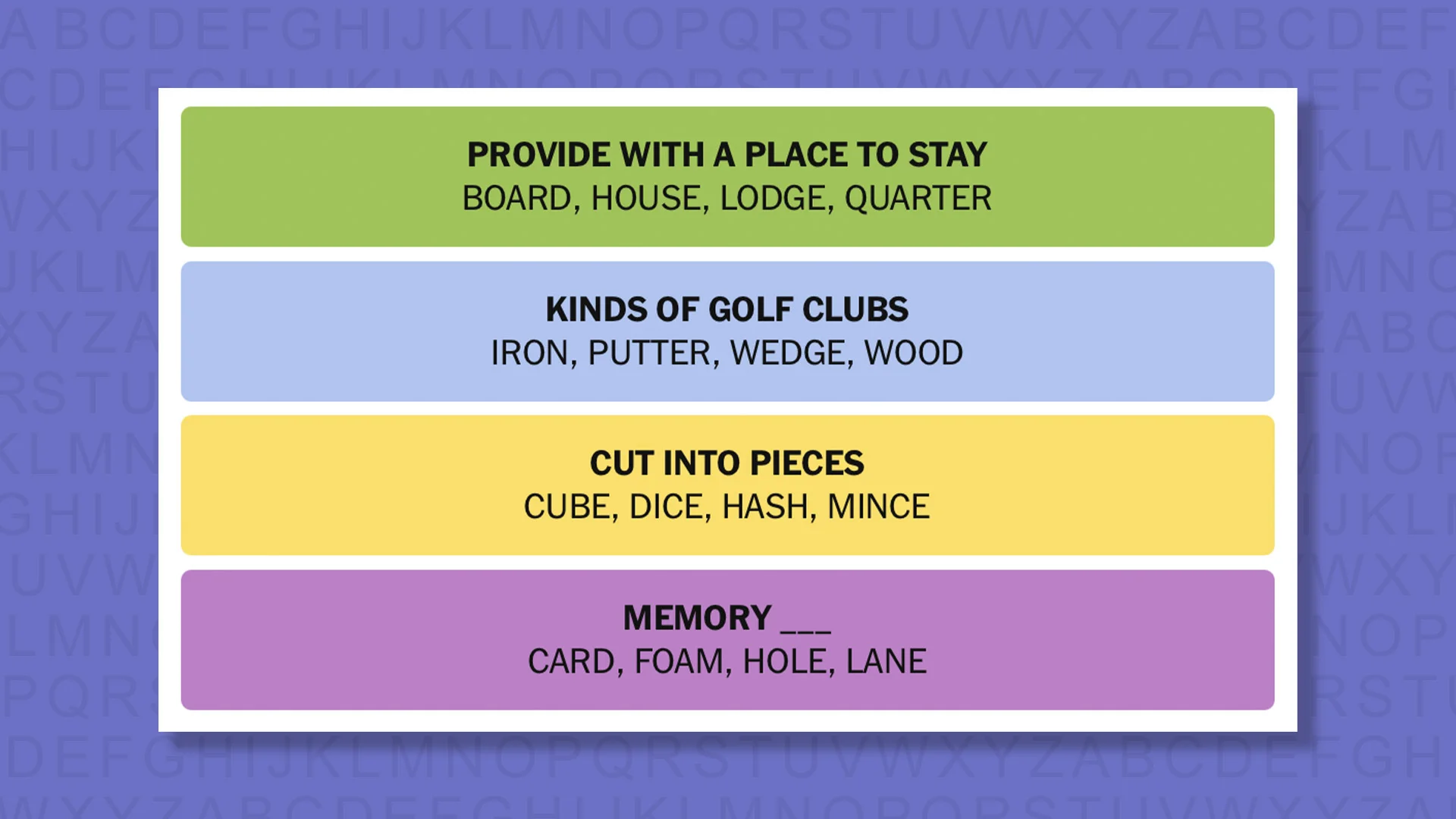 NYT Connections answers for game 968 on a purple background