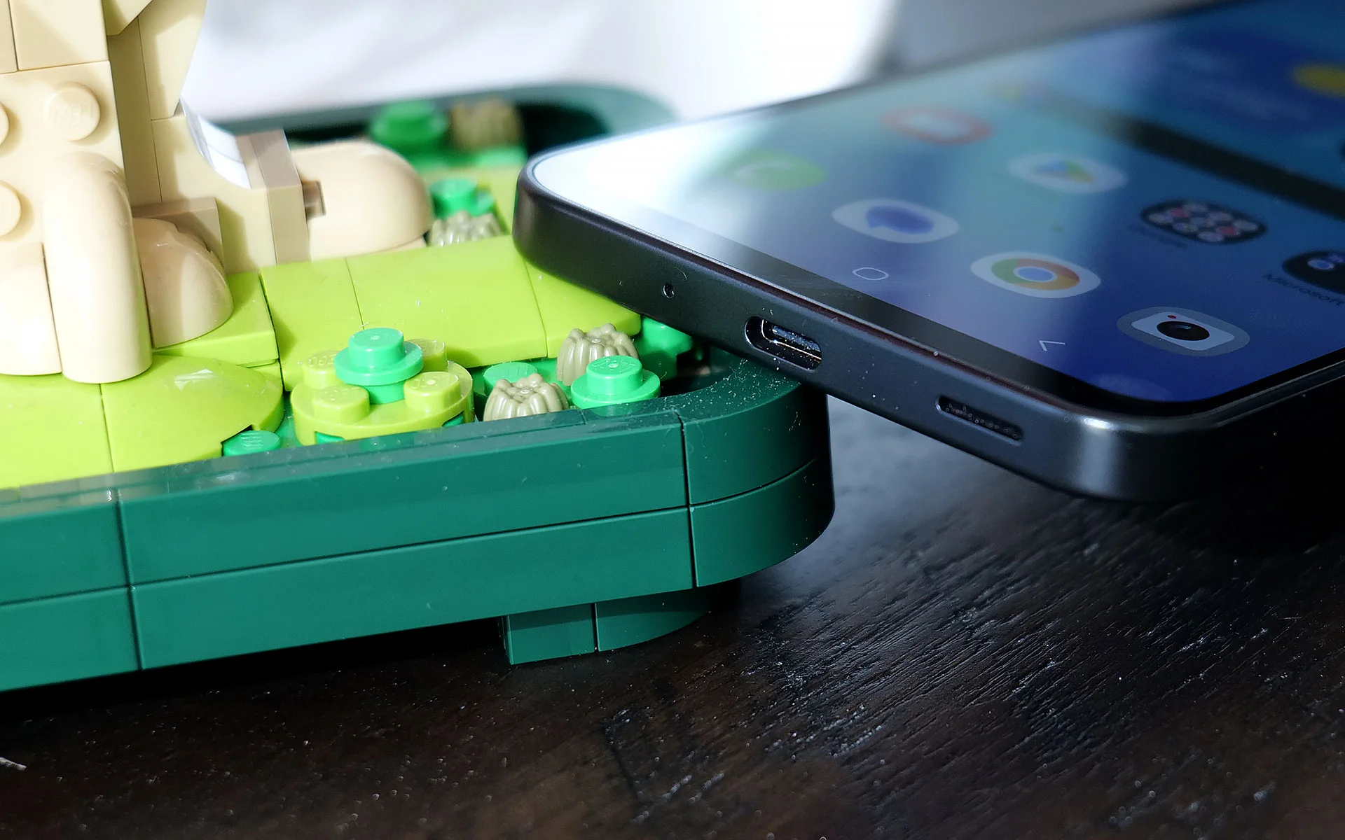 The bottom of the Galaxy A17 features the phone's USB-C port and its single, mono speaker. 