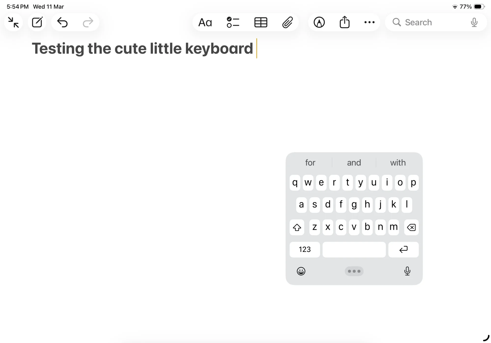 Mini keyboard on the iPad