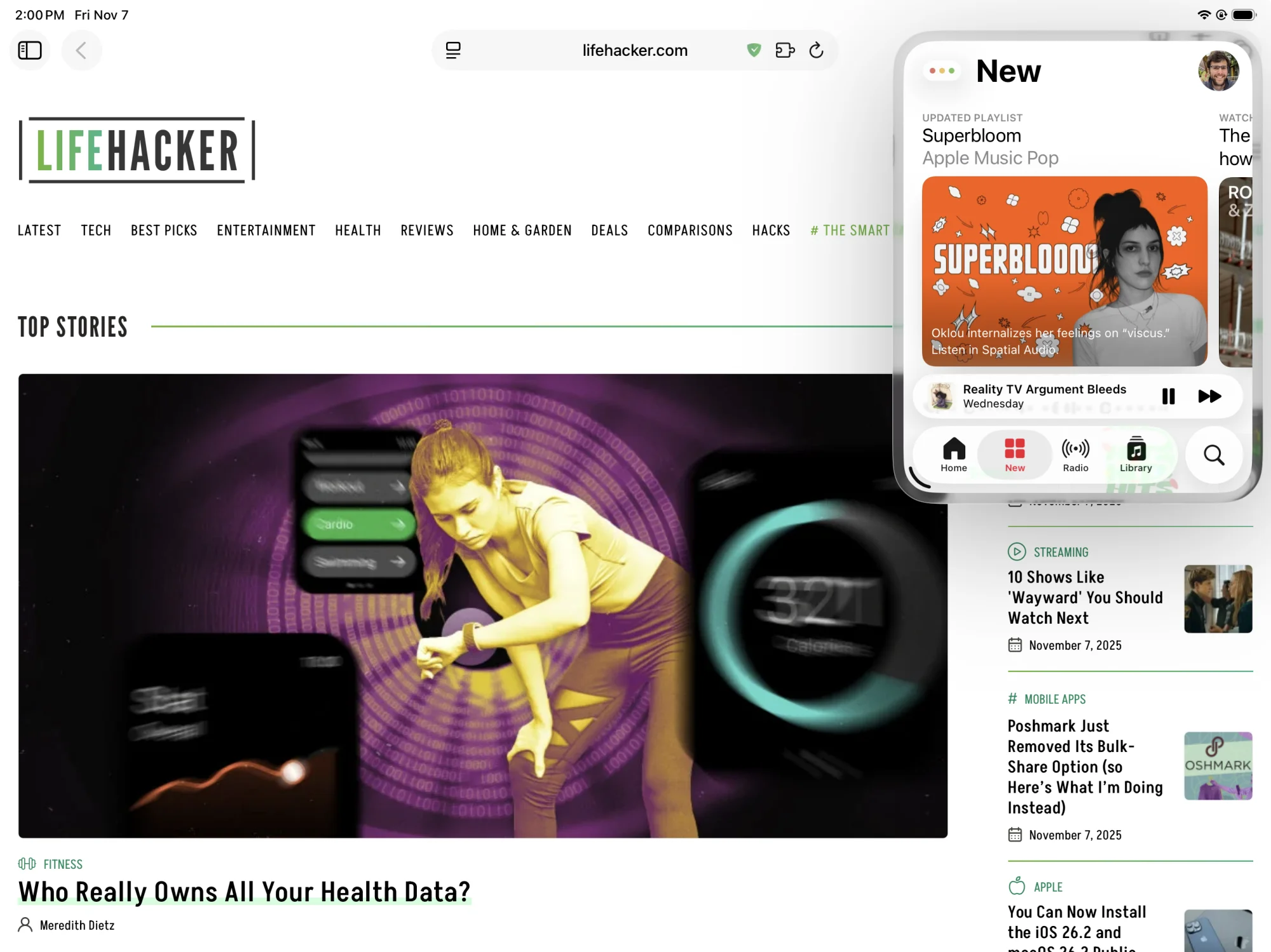 Slide Over pinned app on top.