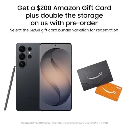 Samsung Galaxy S26 Ultra, Unlocked Android Smartphone + $200 Gift Card, 256GB, Privacy Display, Galaxy AI, AI Camera, Super Fast Charging 3.0, Durable Battery, 2026, Black