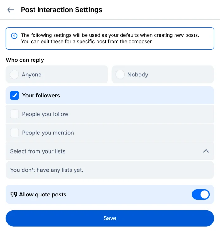 Post Interaction Settings in Bluesky