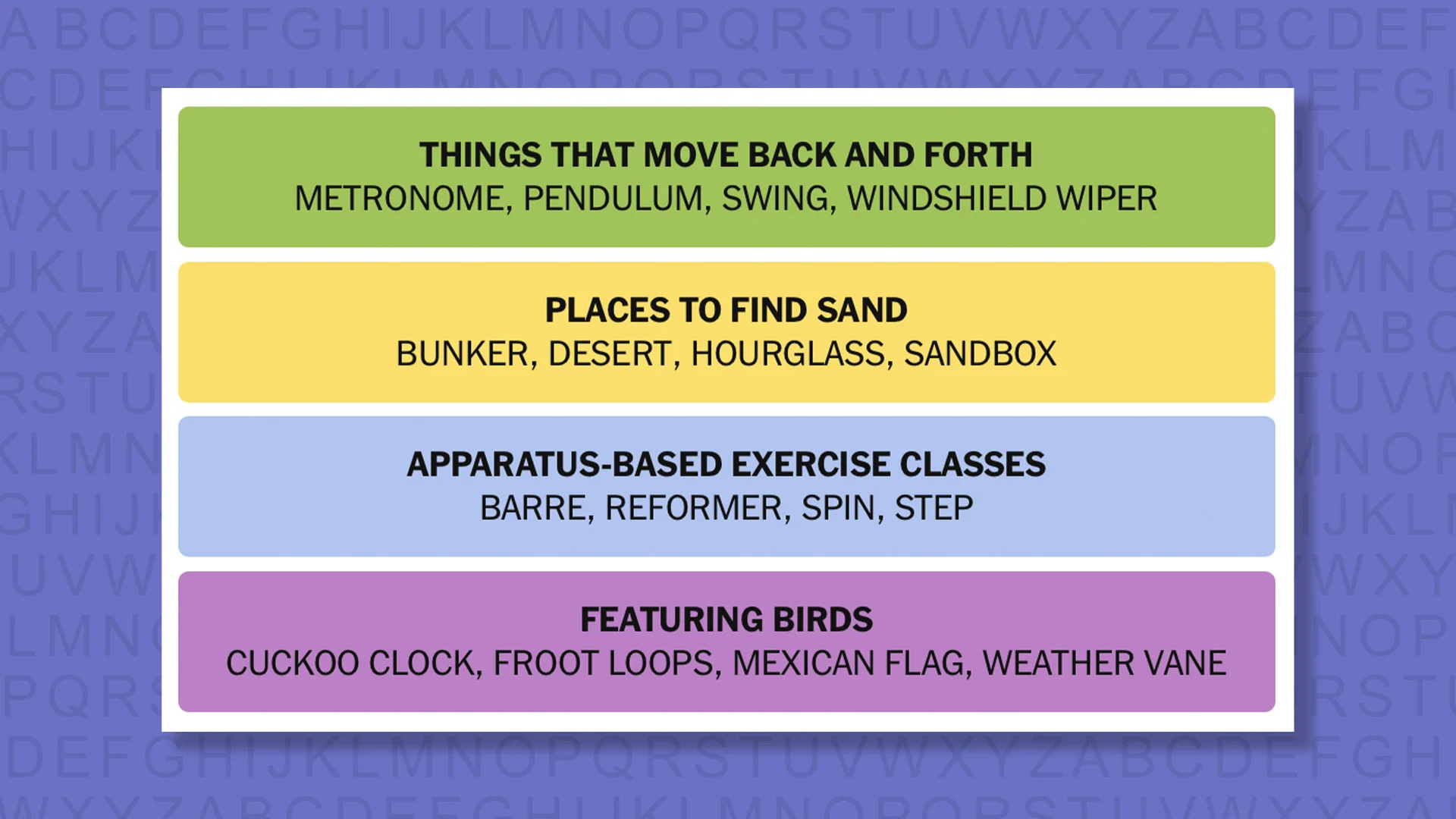 NYT Connections answers for game 1005 on a purple background