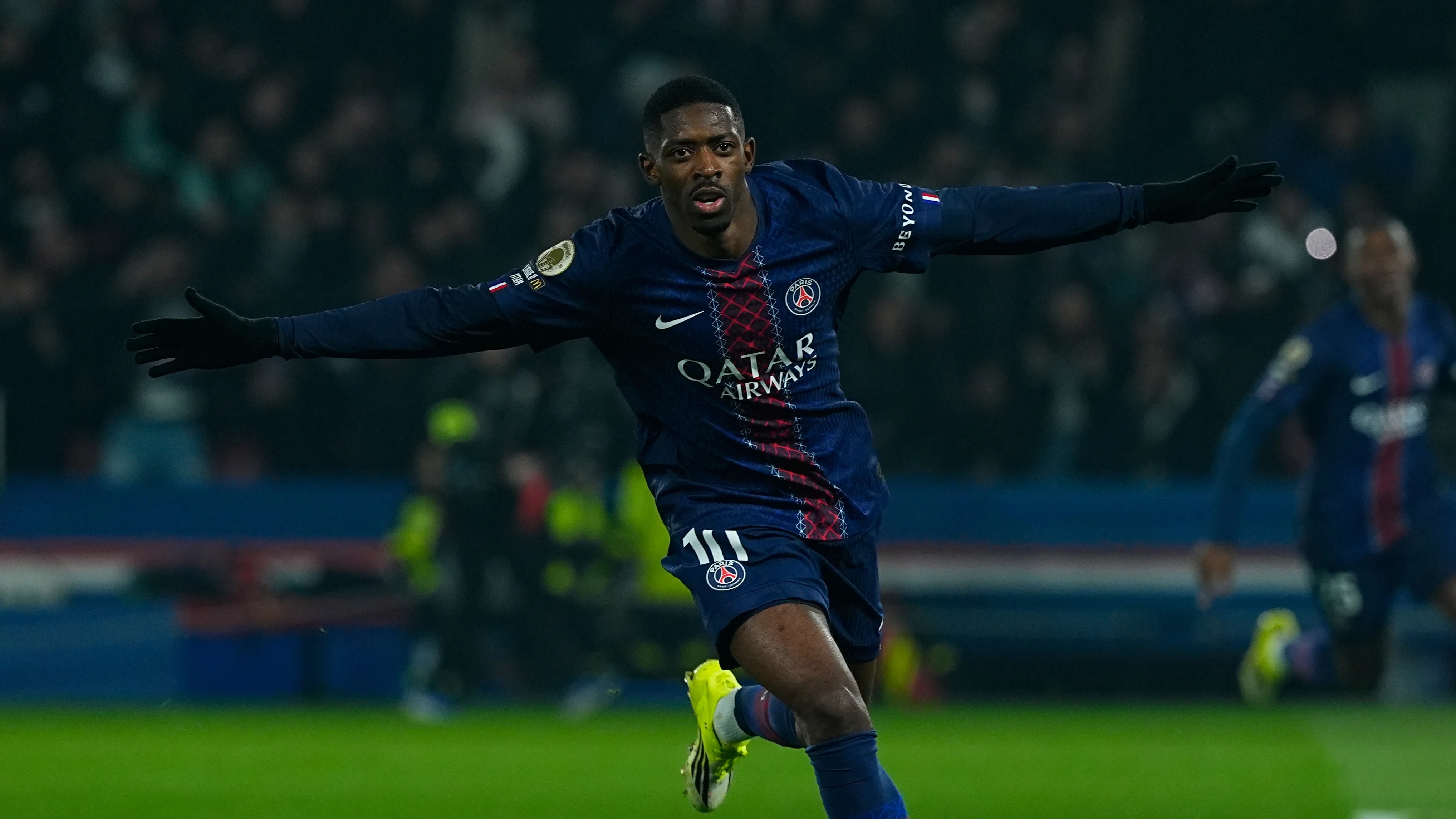 Ousmane Dembele of Paris Saint-Germain F.C. celebrates after scoring during the Ligue 1 McDonald's regular season match between the Paris Saint Germain (PSG) and the Olympique de Marseille on February 8, 2026 in Parc des Princes, France.