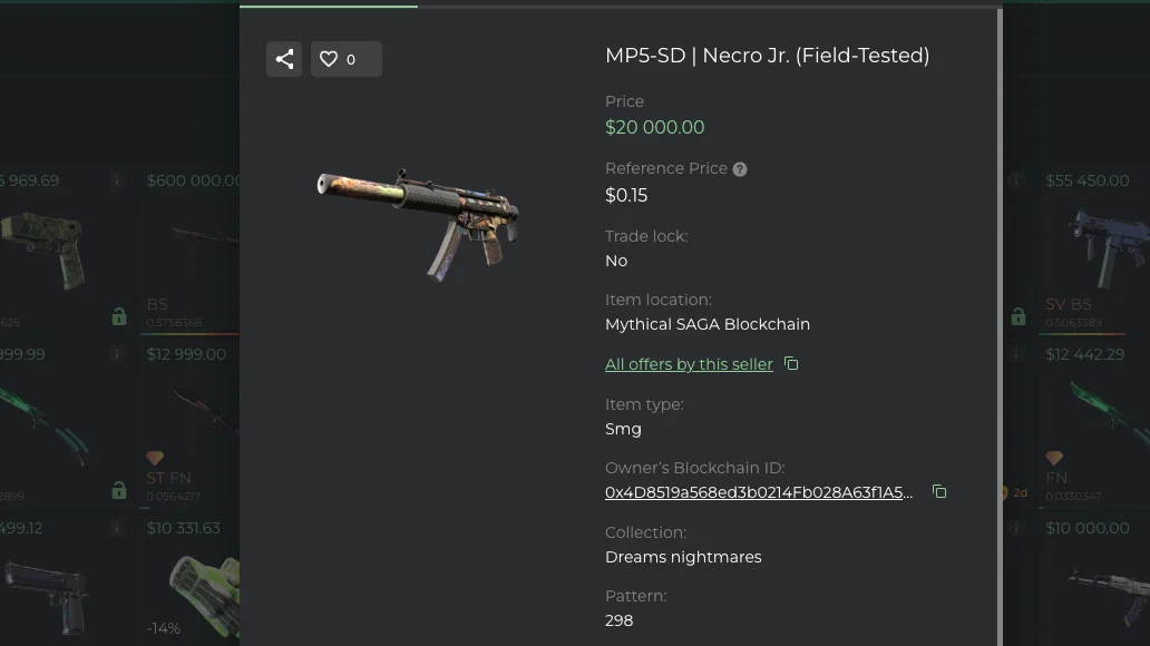 CS2 gun skin listed for $20,000 on a marketplace